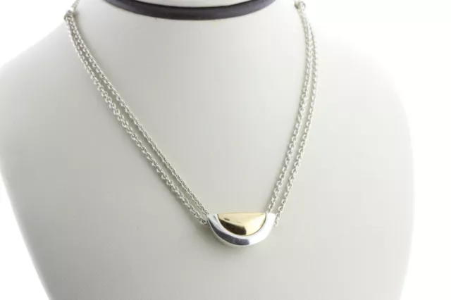 Movado Sterling Silver 925 18K Yellow Gold Radius Collection Chain Necklace 16"