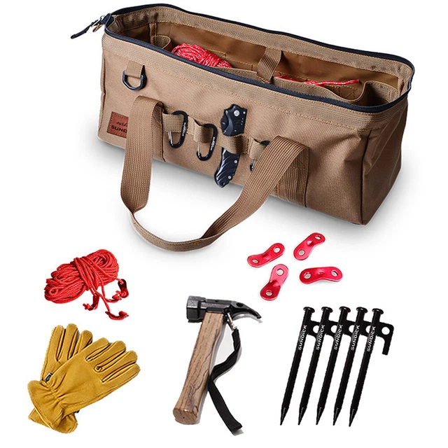 Camping Portable Storage Bag Tent Pegs Hammer Wind Rope Tent Stakes Organizer