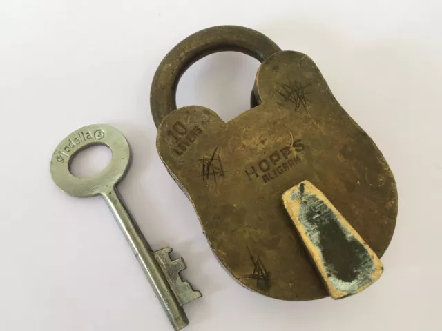 Vintage Brass Padlock With Key Small Size Collectible Rich Patina Hopps 10 Lever