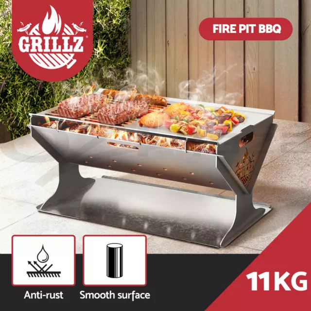 Grillz Fire Pit BBQ Outdoor Camping Portable Patio Heater Folding Packed Steel