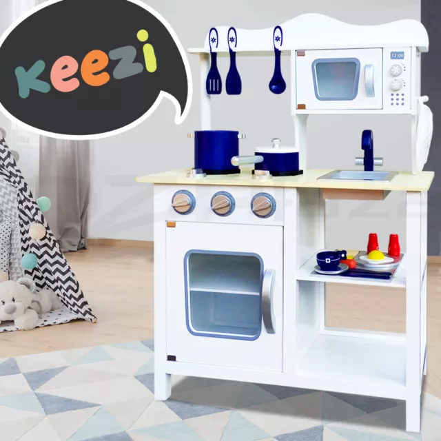 Keezi Kids Kitchen Pretend Play Set Wooden Toy Children Cooking Cookware