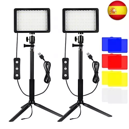 5600K Luz LED de Video 2-Pack, Luz Fotografia, Bonvvie Luz de Cámara Regulable