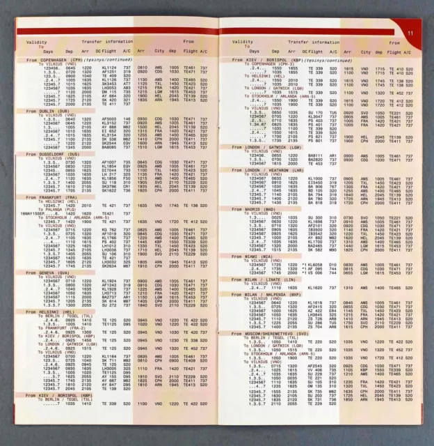 Lithuanian Airlines Airline Timetables X 3 - 1998 2001/02 2002 4