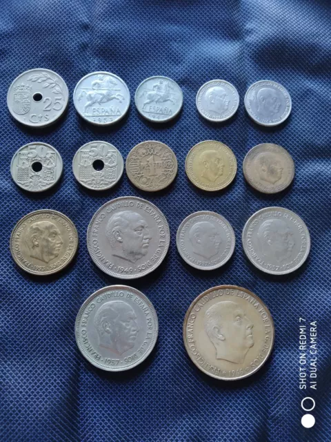 Coín,Moneda española, Francisco Franco,Serie estándar completa.