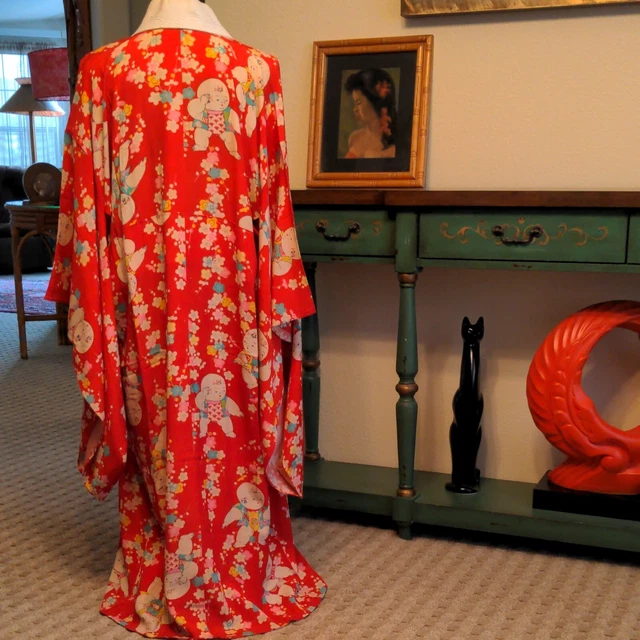 Wonderful Vintage Japanese Silk Kimono Juban Furisode Robe Palace Babies L 2