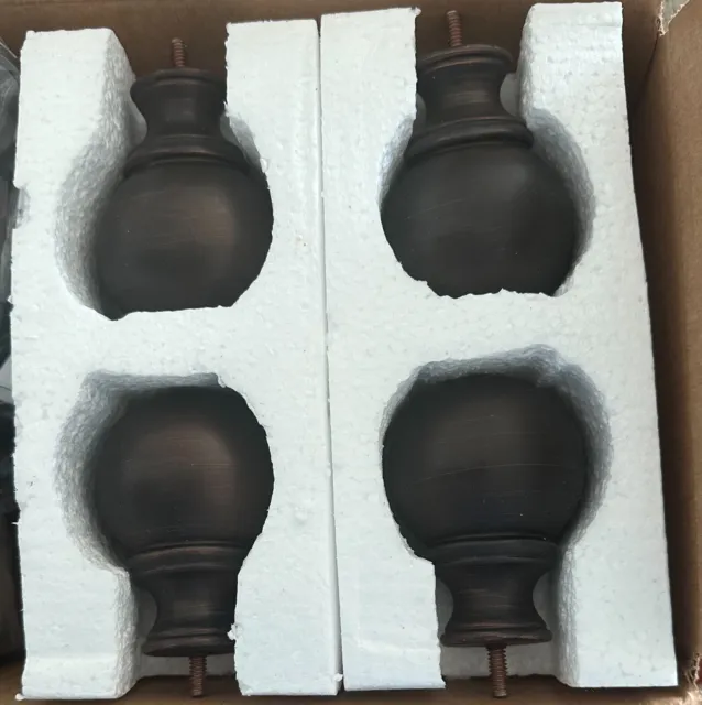 Beautiful Bronze Rubbed Finials. 3" diameter. Set of 4. Original packaging