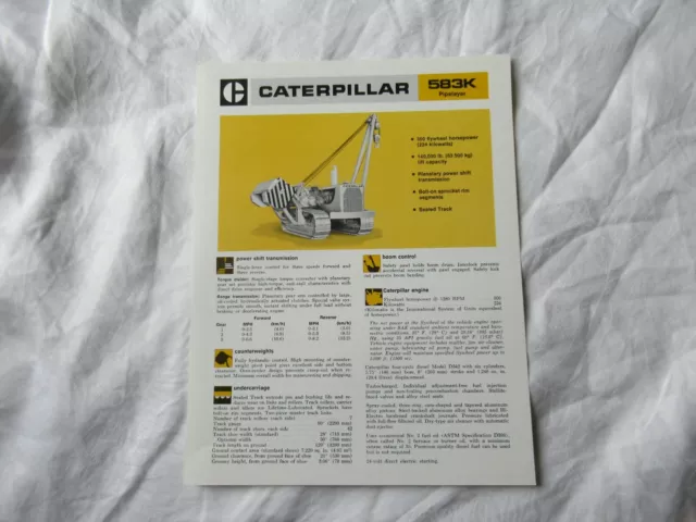 Caterpillar CAT 583K pipelayer specification sheet brochure