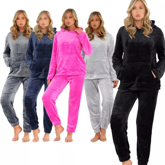Ladies Pyjamas Soft Warm Fleece Adults Hooded Pyjamas 2 Piece Gift For Womens