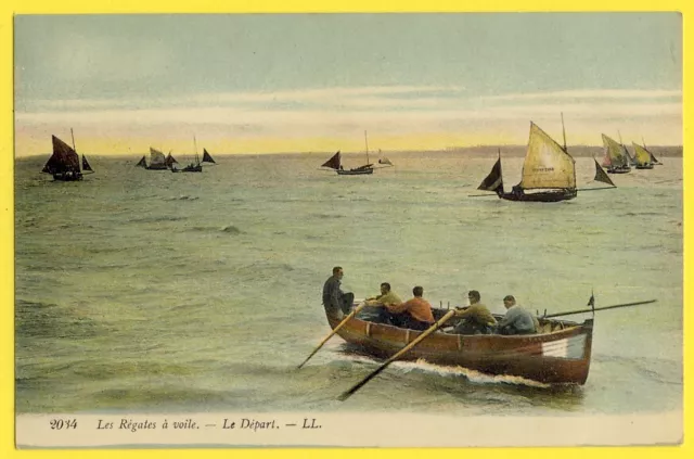 cpa written by CALAIS in 1915 Les REGATES à SAIL Le Départ Race Boats Boat Boat
