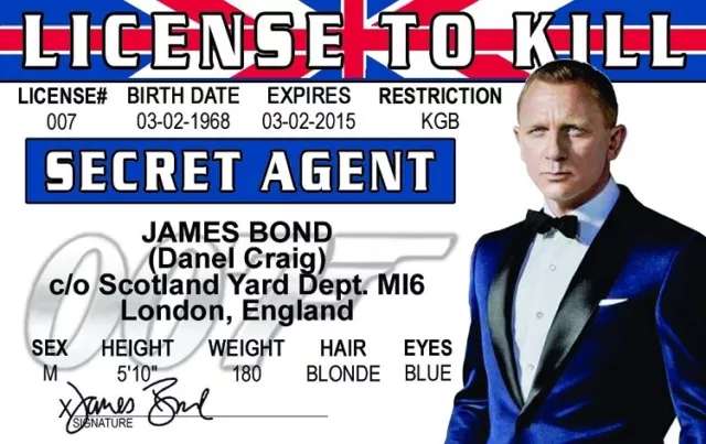 Daniel Craig James Bond 007 License To Kill Movie Novelty ID Spy Secret Agent