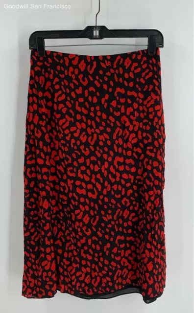 Alice + Olivia Womens Black Red Leopard Print Sula Silk Back Zip A-Line Skirt 6