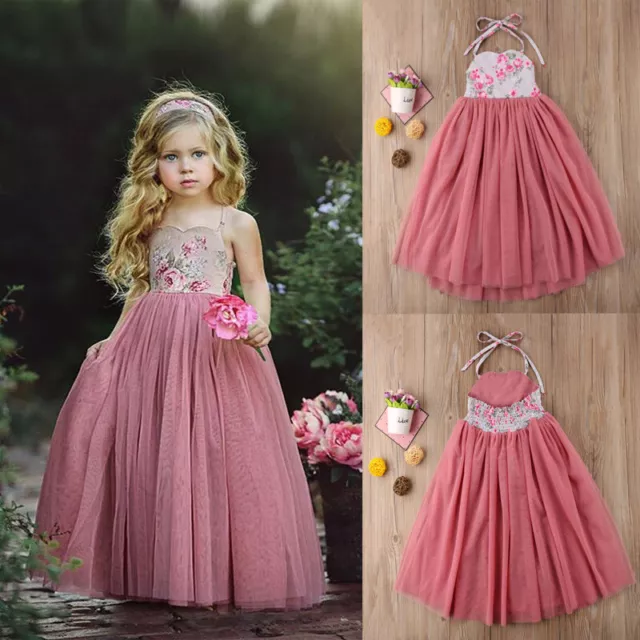 Toddler Kids Baby Girl Flower Dress Lace Tulle Party Bridesmaid Pageant Dresses