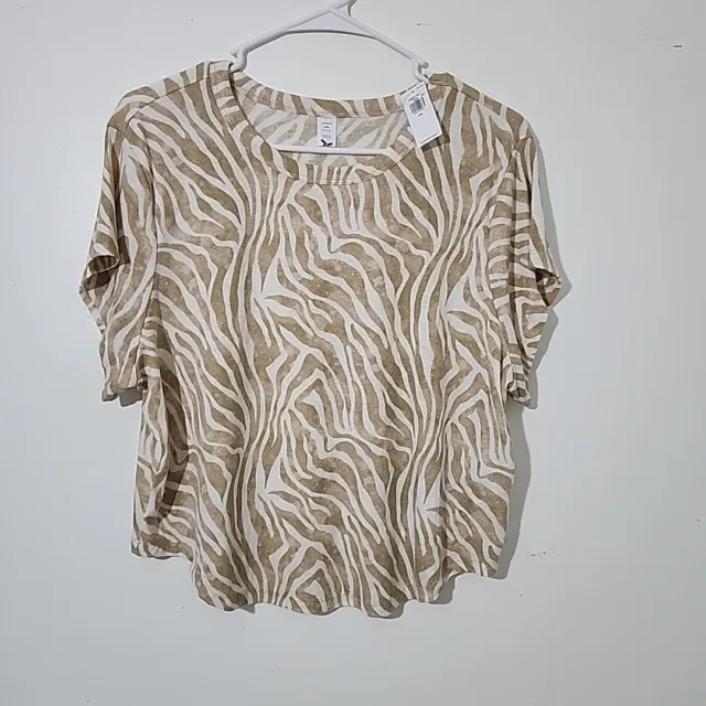 Old Navy Shirt Womens XXL White/Brown Short Sleeve Pullover Ultralite NEW NWT