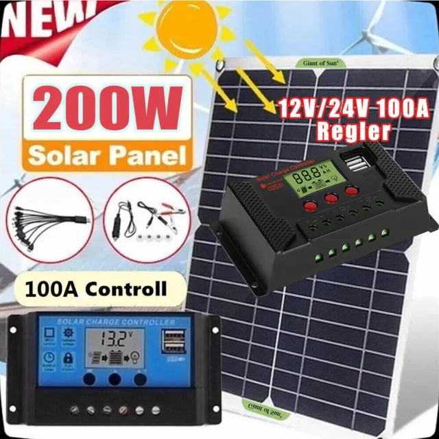 Solarmodul Monokristallin 200 Watt 18V für 12V Solarsystem w/12V/24V Solarregler