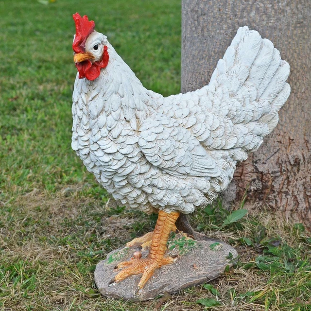 Großes weißes Huhn Gartenornament Statue Figur Harz Rasen Terrassenskulptur