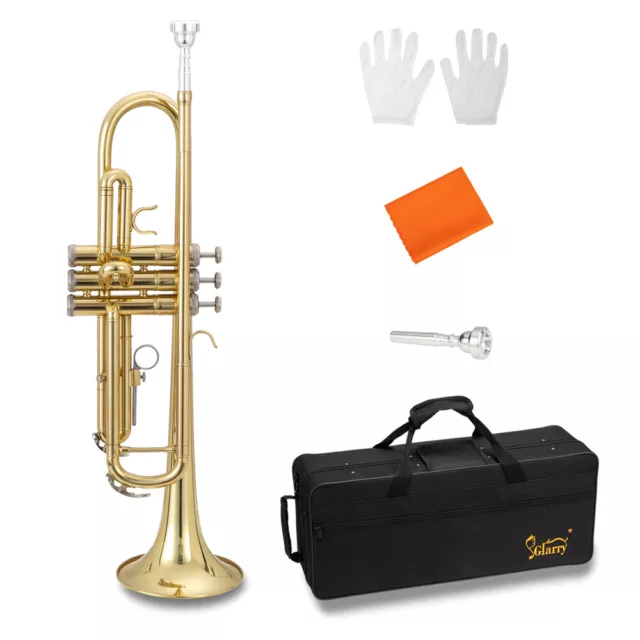 Glarry Brass Trumpet Bb with 7C Mouthpiece for Standard Student Beginner