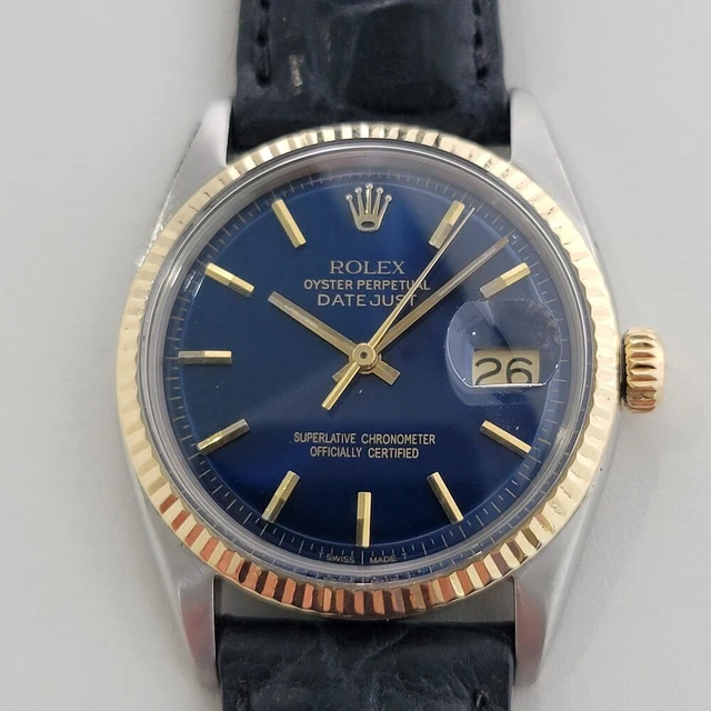 Hommes Rolex Huître Datejust 1603 36mm 18k Or Ss Automatique 1960s Vintage RA313