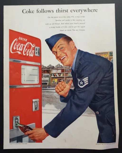 1952 Print Ad Coca-Cola Soda Soldier Vintage Coke Machine Coke Follows Thirst