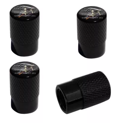 4 Black Billet Knurled Tire Wheel Valve Caps Car Truck GRIM REAPER SKULL BK180