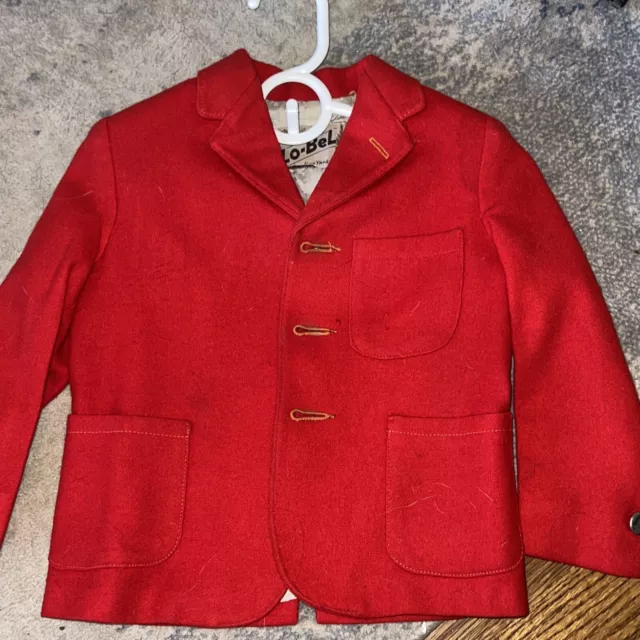 Vintage Lo-Bel Boys 3t Red Blazer Wool Lined Made In Ny