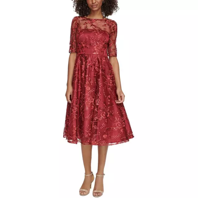 Eliza J Womens Red Illusion Long Formal Cocktail And Party Dress 12 BHFO 0285