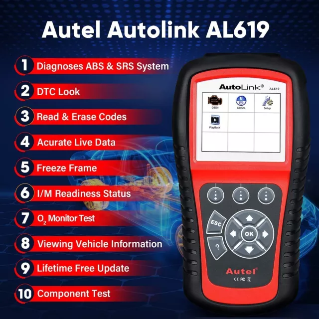 Autel AutoLink AL619 2024 Newest Car ABS SRS & CAN OBD2 Diagnostic Scan Tool 2