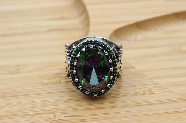 Bague pour homme en topaze mystique faite à la main en argent 925k avec... 2