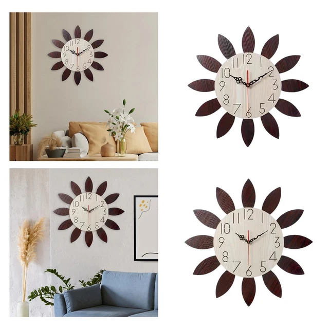 Horloge murale en bois créative circulaire silencieuse sans tic horloges