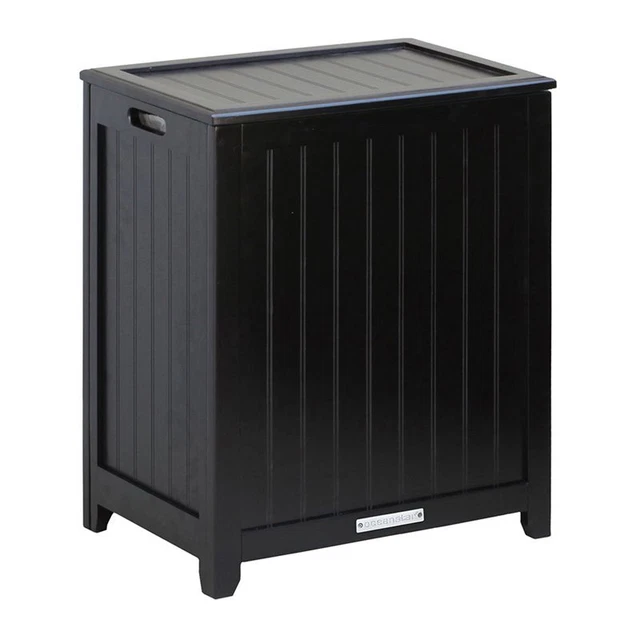 Oceanstar Rectangular Durable Contemporary Solid Wood Laundry Hamper in Black