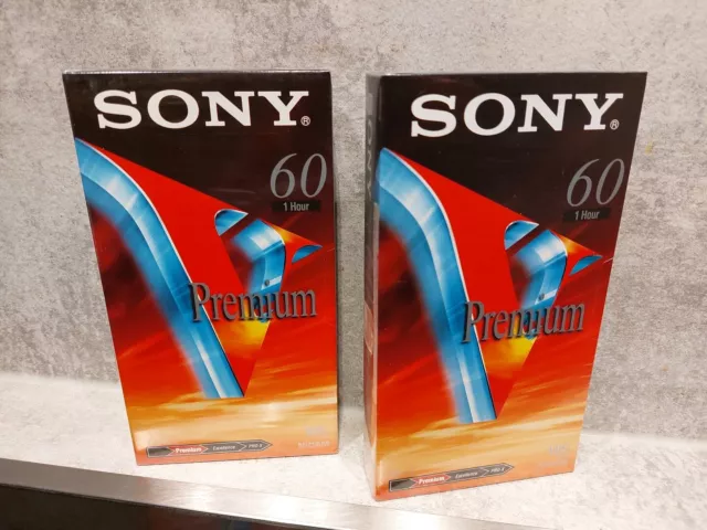 2x NEU SONY VHS LEERKASSETTE 1 Hour 60 PREMIUM in OVP