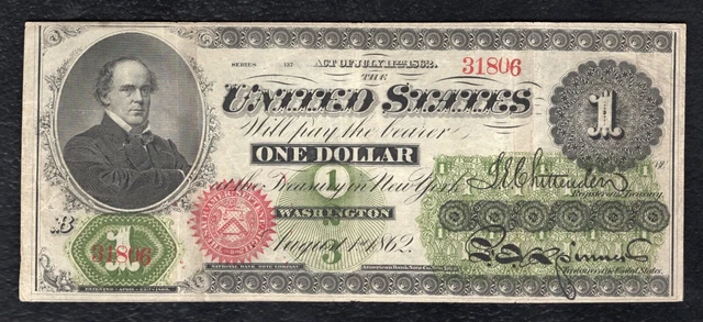 FR. 17a 1862 $1 ONE DOLLAR LEGAL TENDER UNITED STATES NOTE VERY FINE+