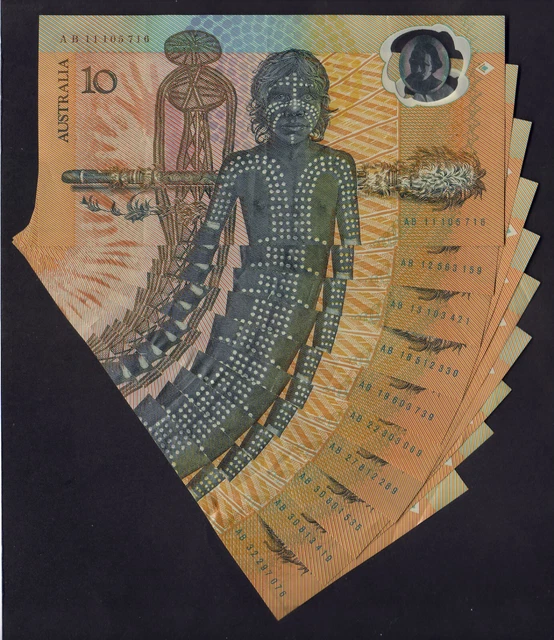Australia R-310. 1988 Bi-Centennial $10 x 10 Notes. Various Prefixes. aVF-gVF
