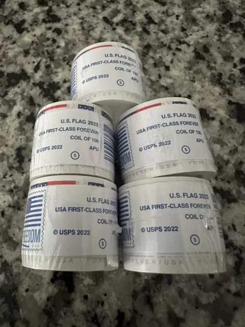 Lot Of (5) Rolls of 100 USPS FOREVER STAMPS 500 TOTAL Free Ship