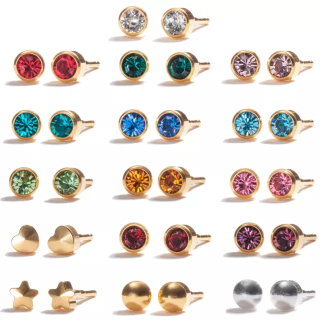 24 Carat Gold Plated Ear Piercing Studs Stud Earrings Surgical Womens Jewellery