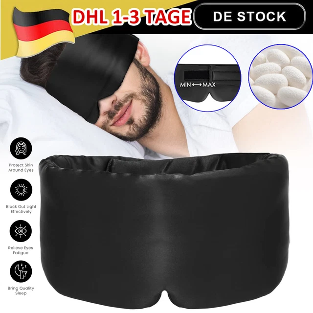Schlafmaske Herren - Damen Seide Verstellbar Brille Augen Reise Augenbinde Black
