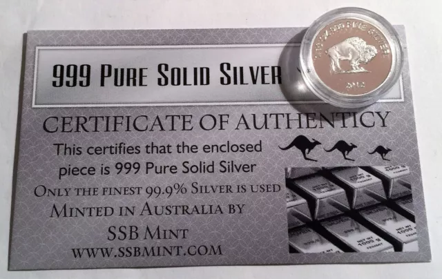 BUFFALO 1/10th Oz 99.9% Pure Solid Silver Bullion Coin, with C.O.A. Investment