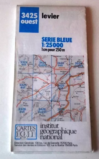 Carte IGN 3425 Ouest Levier série bleue  1/25000 de 1991.