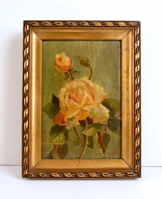 J. KARTHAUS Ölgemälde SIGNIERT datiert 1917 Rosen antik Blume ROSE Knospen