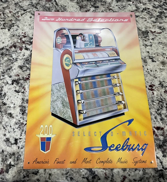 Vintage Rare Tin Advertising Metal Sign - Seeburg 200 - Jukebox 1993