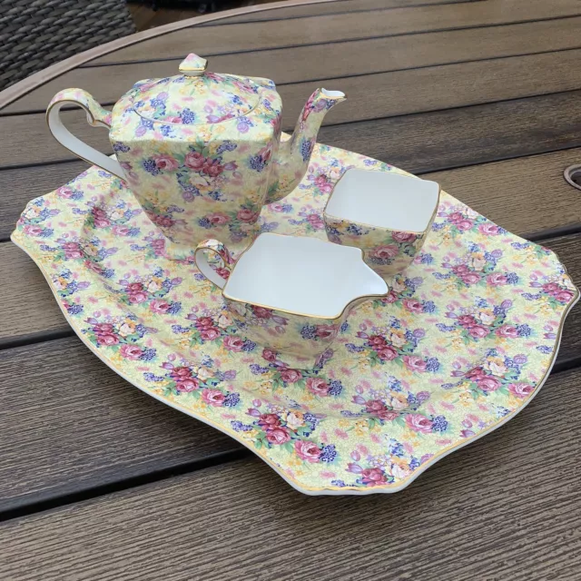 Vtg Royal Winton Grimwades Welbeck Teapot Sugar Creamer Set Made in England 1995