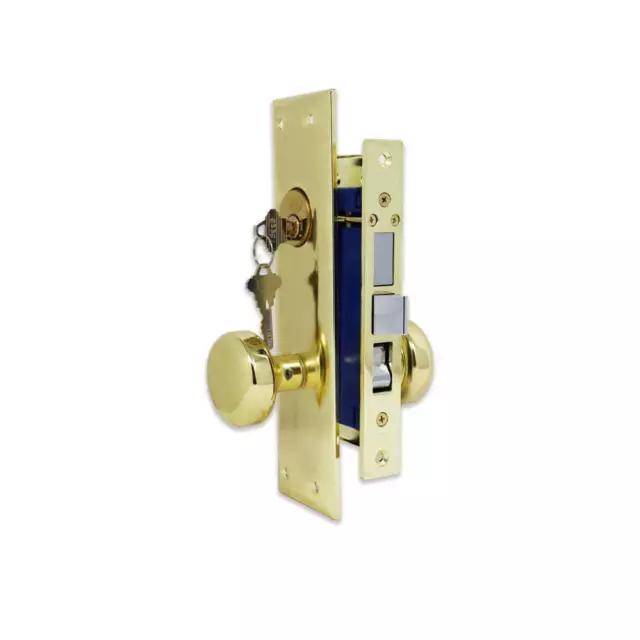 Premier Mortise Entry Door Lock Set 2.5" Backset, 2 Keys, Swivel Spindle Brass