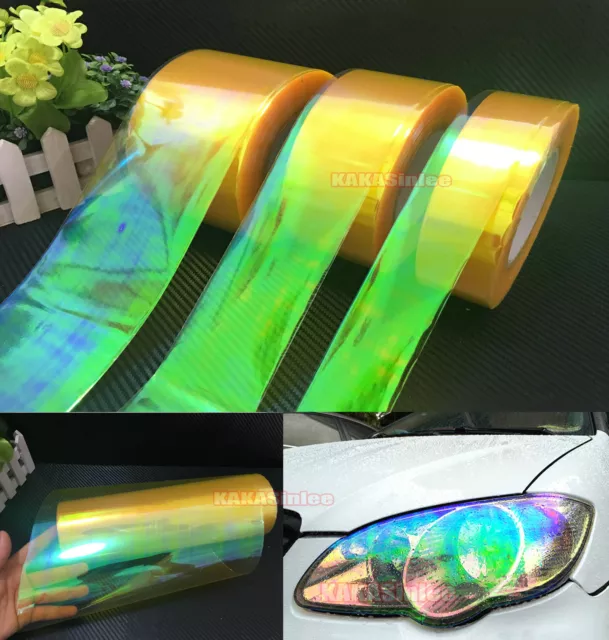 Yellow Car Rainbow Chameleon Mirror Headlight Taillight Vinyl Wrap Tint Sticker