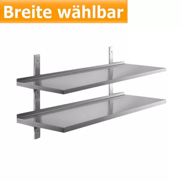 Edelstahl Wandbord 2 Etagen 30 cm tief Breite 80 - 200 cm wählbar