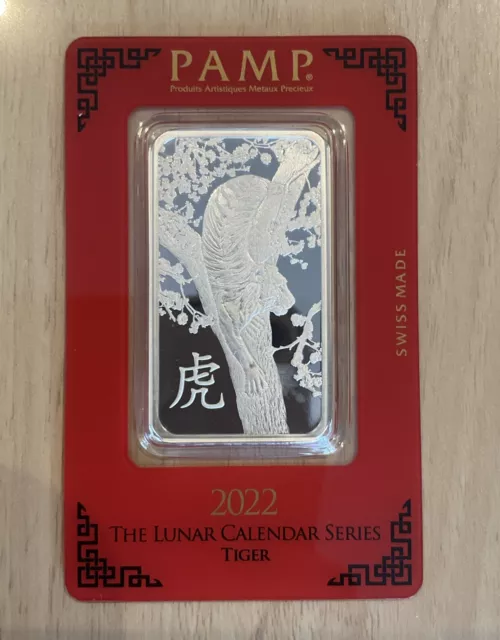 PAMP 1oz 999 Fine Silver Bar - RARE 2022 Lunar Year Of The Tiger Suisse