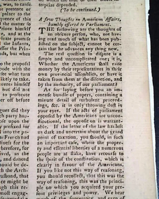 Eve of American REVOLUTIONARY WAR Tensions w/ Britain 1775 British UK Magazine