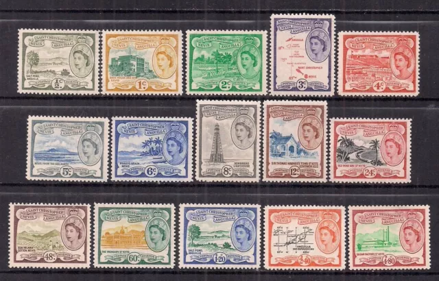 St Kitts/Nevis/Anguilla-Qe11 1954 Set Of 15.Sg 106A-118.Unmounted Mint.nice Set.