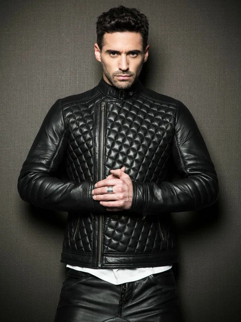 Men's Genuine Lambskin Leather Quilted Casual Stylish Biker Black Coat Jacket
