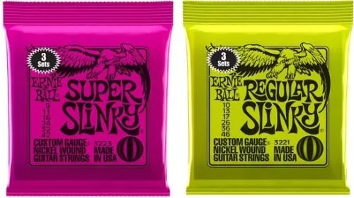 3 Sets of Ernie Ball Super & Regular Slinky Electric Guitar Strings Drop Down