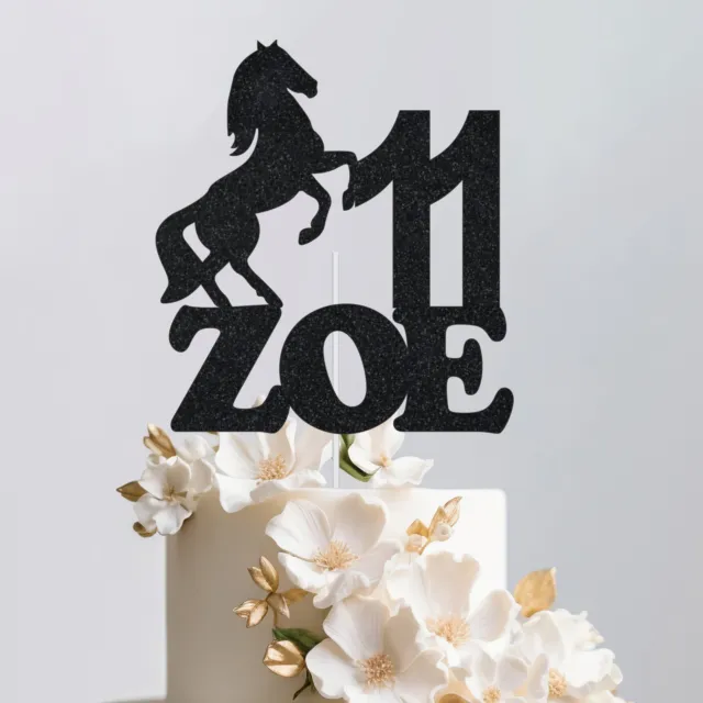 Personalised Horse Birthday Cake Topper- Any Name/Age-Glitter Cake Decoration
