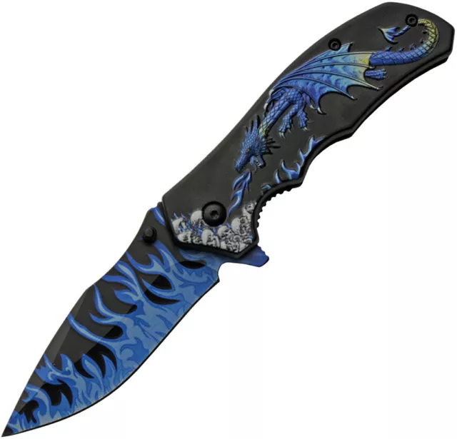 Rite Edge Pocket Knife Linerlock A/O Dragon Flame ABS Folding Stainless